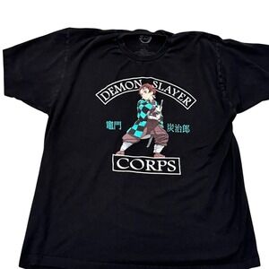Demon Slayer Graphic Tee Mens XL Black Excellent Tanjiro Kamado Anime Shirt